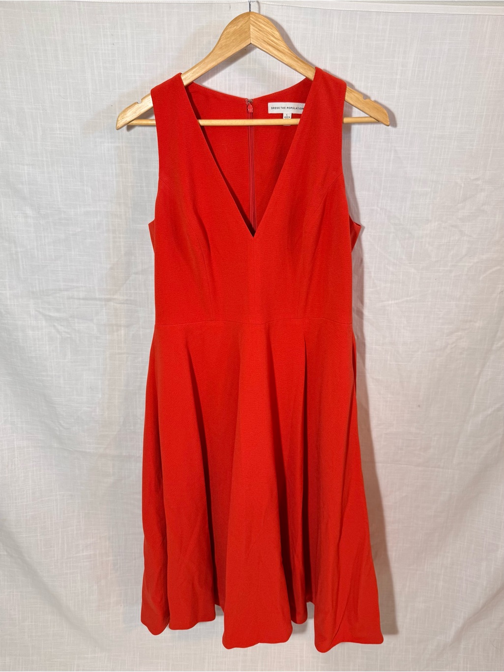 Dress The Population Vibrant Red Vneck Midi Fit & Flare Dress